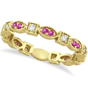 Pink Sapphire and Diamond Eternity Ring Band 14k Yellow Gold 0.47ct - All