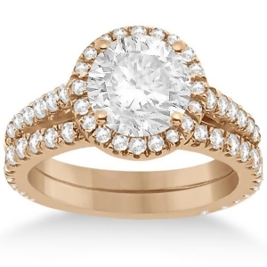 Diamond Bridal Halo Engagement Ring and Wedding Band 14K Rose Gold 1.30ct - All