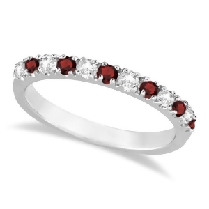 Diamond and Garnet Ring Guard Stackable Band 14K White Gold 0.37ct - All
