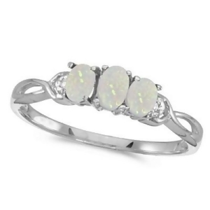 Oval Opal and Diamond Three Stone Ring 14k White Gold 0.65ctw - All