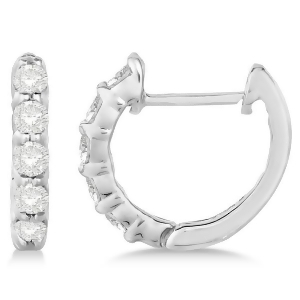 Hinged Hoop Diamond Huggie Style Earrings in 14k White Gold 0.33ct - All