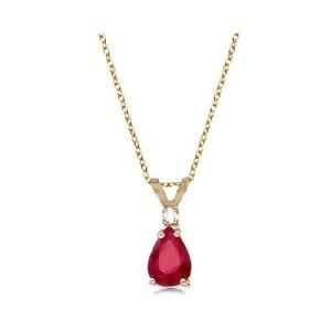 Pear Ruby and Diamond Solitaire Pendant Necklace 14k Yellow Gold - All