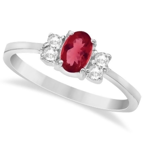 Solitaire Oval Ruby and Diamond Ring 14K White Gold 0.72ct - All
