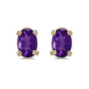 Oval Amethyst Studs February Birthstone Earrings 14k Yellow Gold 0.90ct - All