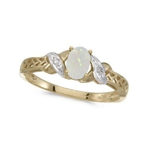 Opal and Diamond Antique Style Ring in 14K Yellow Gold 0.55ct - All