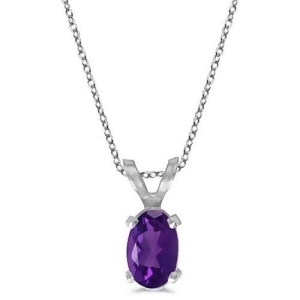 Oval Amethyst Solitaire Pendant Necklace in 14K White Gold 0.45ct - All