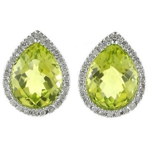 Pear Shaped Peridot and Diamond Earrings in 14k White Gold - All
