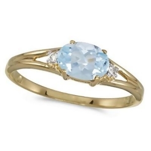 Oval Aquamarine and Diamond Right-Hand Ring 14K Yellow Gold 0.40ct - All