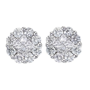 Diamond Clusters Flower Stud Earrings in 14k White Gold 1.00 ctw - All