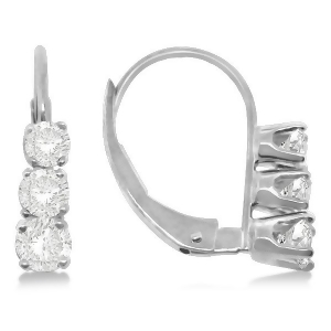 Three-stone Leverback Diamond Earrings 14k White Gold 0.50ct - All