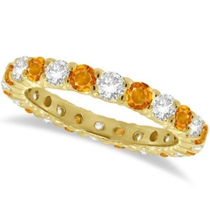 Citrine and Diamond Eternity Ring Band 14k Yellow Gold 1.07ct - All