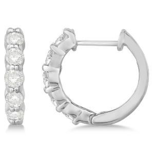 Hinged Hoop Diamond Huggie Style Earrings in 14k White Gold 1.00ct - All