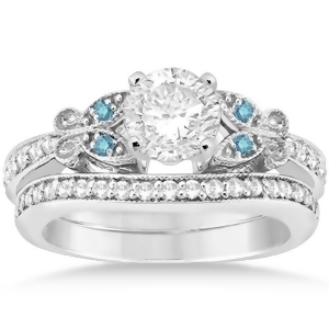 Blue Diamond Butterfly Bridal Set in 18k White Gold 0.38ct - All