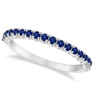 Half-eternity Pave Thin Blue Sapphire Stack Ring 14k White Gold 0.65ct - All