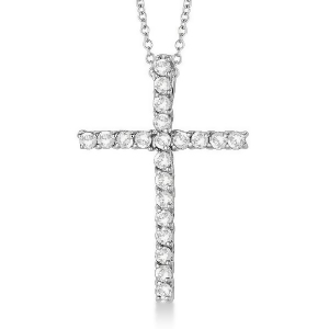 Diamond Cross Pendant Necklace 14kt White Gold 0.75ct - All
