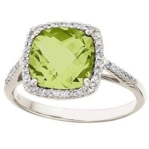 Cushion-cut Peridot and Diamond Cocktail Ring 14k White Gold 3.70cttw - All