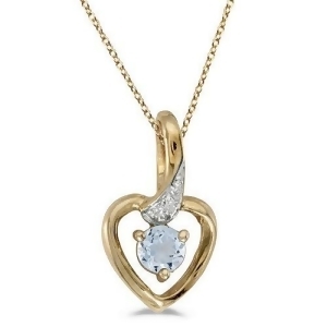 Aquamarine and Diamond Heart Pendant Necklace 14k Yellow Gold - All