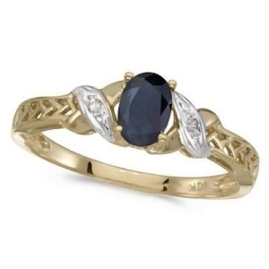 Blue Sapphire and Diamond Antique Style Ring 14K Yellow Gold 0.55ct - All