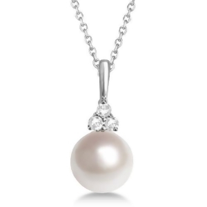 Aaa Quality Freshwater Pearl and Diamond Necklace 14K White Gold 7.5-8mm - All