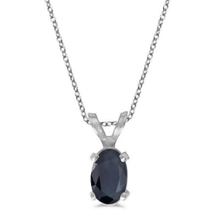 Oval Blue Sapphire Solitaire Pendant Necklace 14K White Gold 0.55ct - All
