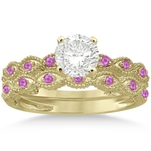 Antique Pink Sapphire Engagement Ring Set 18k Yellow Gold 0.36ct - All