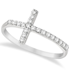 Modern Sideways Diamond Cross Fashion Ring in 14k White Gold 0.20ct - All