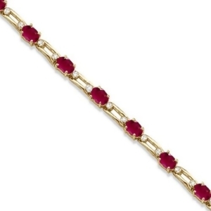 Diamond and Oval Cut Ruby Link Bracelet 14k Yellow Gold 7.50ctw - All