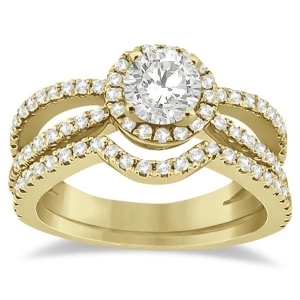Diamond Halo Split Shank Engagement Bridal Set 18k Yellow Gold 0.67ct - All