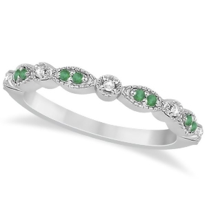 Petite Emerald and Diamond Marquise Wedding Band 14k White Gold 0.21ct - All