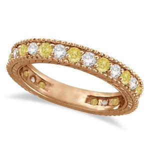 Fancy Canary Yellow and White Diamond Eternity Ring 14k Rose Gold 1.00ct - All