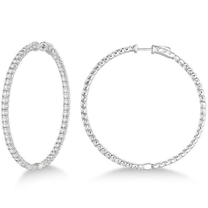 Stylish Large Round Diamond Hoop Earrings 14k White Gold 7.75ct - All