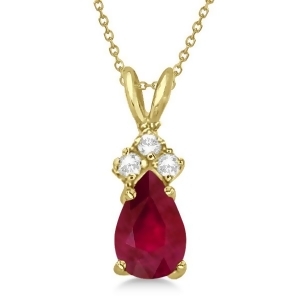Pear Ruby and Diamond Solitaire Pendant Necklace 14k Yellow Gold 0.75ct - All