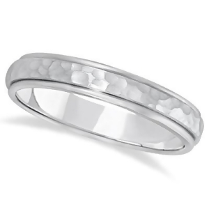 Satin Hammered Finished Carved Wedding Ring Band Palladium 4mm - All