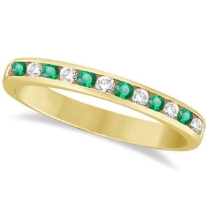 Channel-set Emerald and Diamond Ring Band 14k Yellow Gold 0.40ctw - All