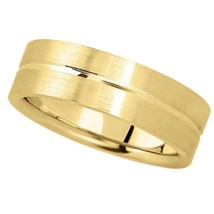 Men's Carved Flat Wedding Band in 14k Yellow Gold 7mm - All