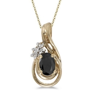 Black Onyx and Diamond Teardrop Pendant Necklace 14k Yellow Gold 0.59ct - All