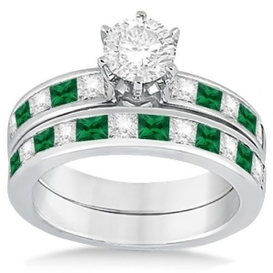 Channel Emerald and Diamond Bridal Set Palladium 1.10ct - All