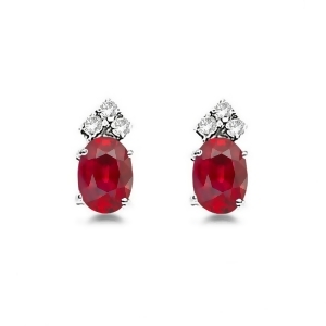 Oval Ruby and Diamond Stud Earrings 14k White Gold 1.24ct - All
