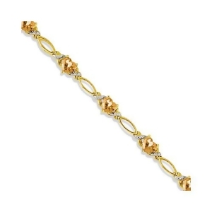Heart Shape Citrine and Diamond Link Bracelet 14k Yellow Gold 3.00ctw - All