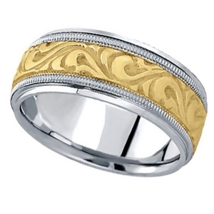 Antique Style Hand Made Wedding Band in 18k Two Tone Gold 9.5mm - All