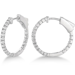Unique Thin Small Diamond Hoop Earrings 14k White Gold 0.50 ct - All