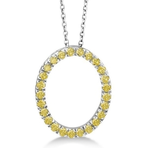 Yellow Canary Diamond Oval Pendant Necklace 14k White Gold 0.25ct - All
