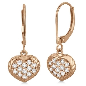 Lever Back Pave Diamond Heart Earrings 14K Rose Gold 0.50ct - All