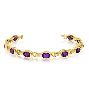 Oval Amethyst and Diamond Link Bracelet 14k Yellow Gold 9.62ctw - All