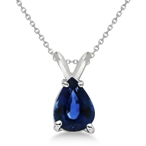 Pear Cut Sapphire Solitaire Pendant Necklace 14K White Gold 0.75ct - All