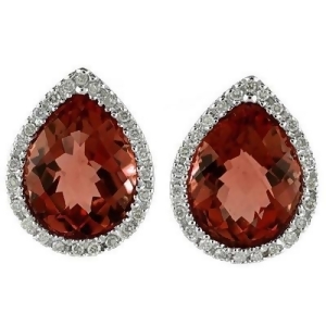 Pear Shaped Garnet and Diamond Earrings in 14k White Gold - All