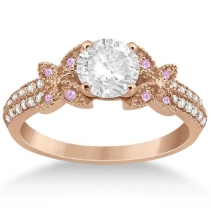 Diamond and Pink Sapphire Butterfly Engagement Ring 14K Rose Gold - All