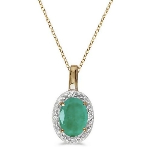 Halo Oval Emerald and Diamond Pendant Necklace 14k Yellow Gold 0.45ctw - All