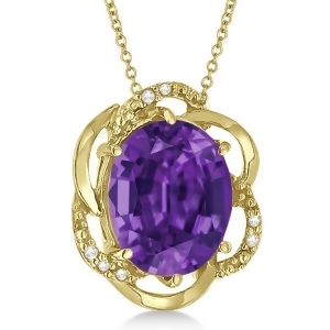 Amethyst and Diamond Flower Shaped Pendant 14k Yellow Gold 2.45ct - All