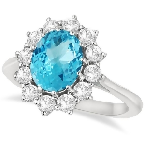 Oval Blue Topaz and Diamond Accented Ring in 14k White Gold 3.60ctw - All